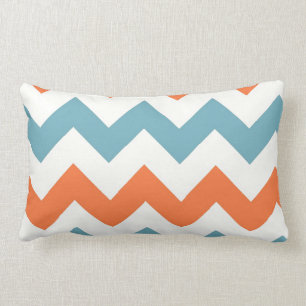 Coussin Rectangle Rayures bleues et oranges en pastel de Chevron