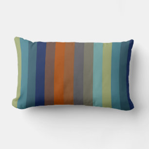 Coussin Rectangle Rayures bleues, orange, vertes, jaunes et grises