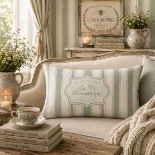 Coussin Rectangle Rayures de Sauge Subtile de Style Campagnard Franç