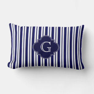 Coussin Rectangle Rayures irrégulières bleu marine blanc Label Monog