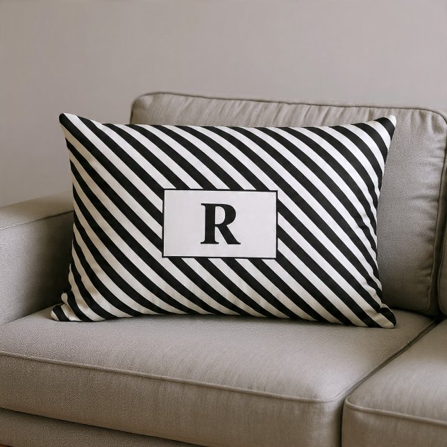 Coussin Rectangle Rayures Noir/Blanc Monogrammées (Créateur téléchargé)