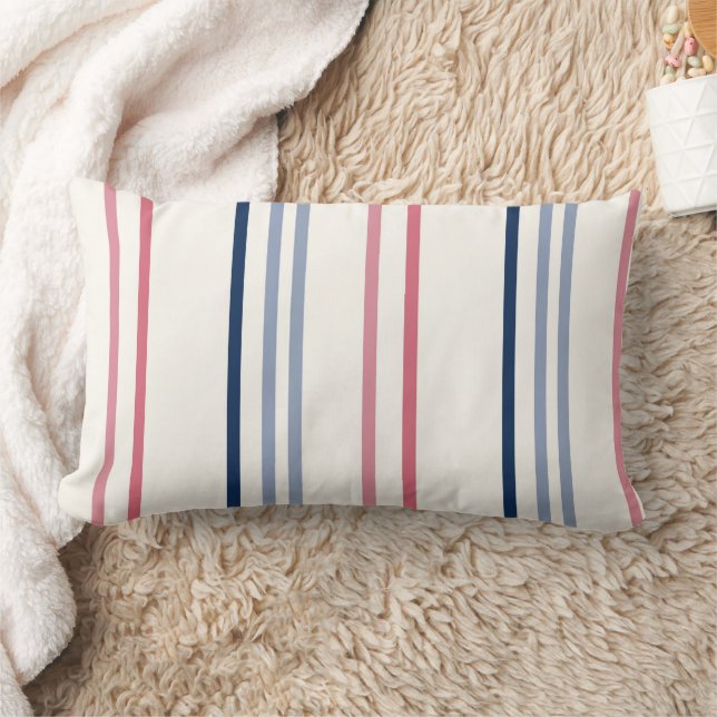 Coussin Rectangle Rayures roses bleues et blanches (Couverture)