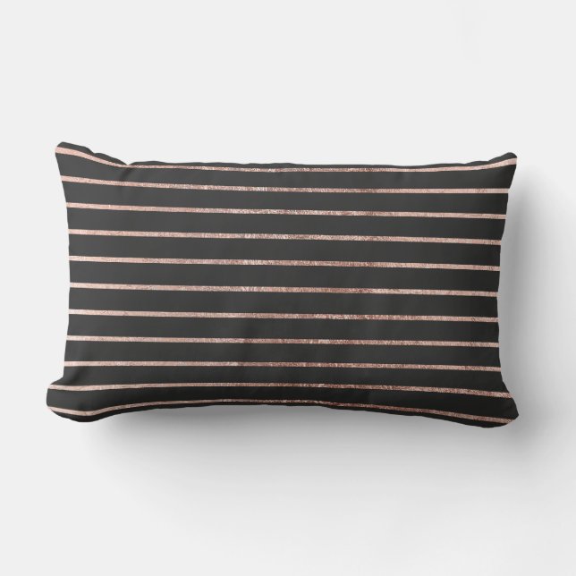 Coussin Rectangle Rayures roses chics élégantes et noir d'or (Recto)