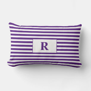 Coussin Rectangle Rayures violettes/blanches monogrammes