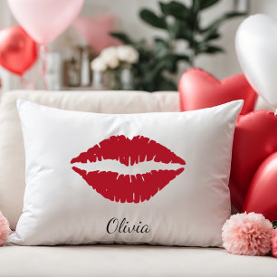 Coussin Rectangle Red Lips, cadeau de couple de la Saint-Valentin,