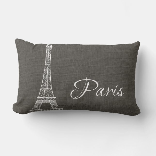 Coussin Rectangle Regard gris-foncé de toile de jute de Tour Eiffel (Recto)