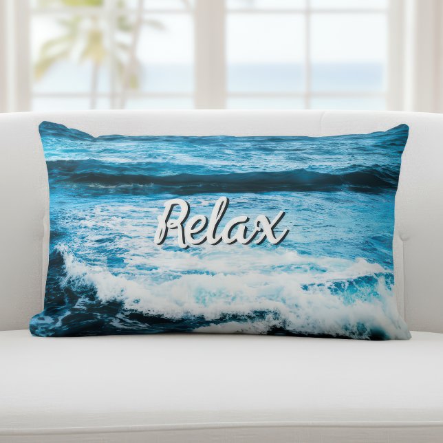 Coussin Rectangle Relax Hawaii Turquoise Ocean Waves Script photo (Créateur téléchargé)