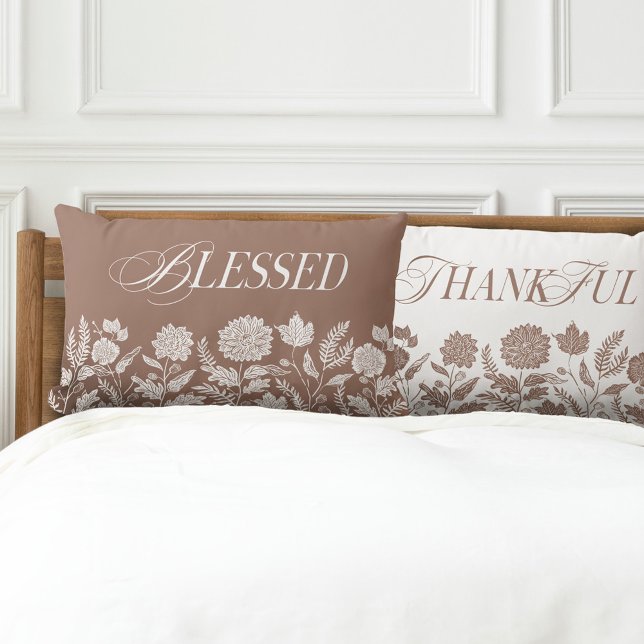 Coussin Rectangle Remerciements et Bénédiction Chute Foliage & Fleur (Thankful & Blessed Fall Foliage & Flowers taupe Lumbar Pillow)