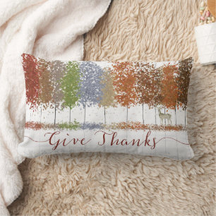 Coussin Rectangle Remerciez Thanksgiving Trees et Lone Deer
