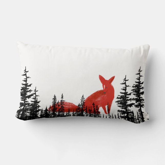 Coussin Rectangle Renard Rouge Dans La Forêt Pins De Bois (Verso)