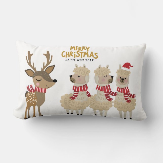 Coussin Rectangle Renne et alpaga du Joyeux Noël | (Recto)
