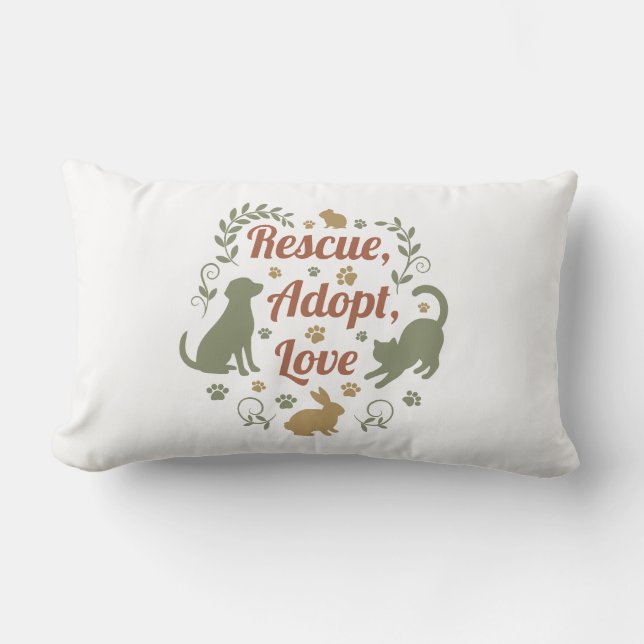 Coussin Rectangle Rescue, Adopt, Love (Recto)