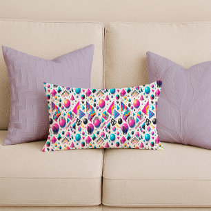 Coussin Rectangle Rétro Années 90 Memphis Géométrique Néon Lumbar Bo