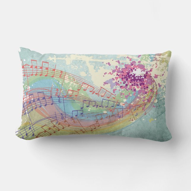 Coussin Rectangle Retro Arc en ciel et notes musicales sur une textu (Recto)