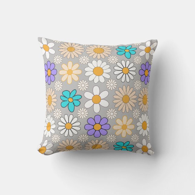 Coussin Rectangle Retro Daisy Motif Simple.01. Gray BG (Recto)