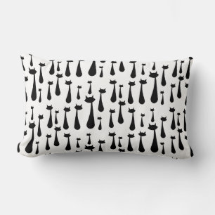 Coussin Rectangle Rétro motif atomique de silhouette de chat noir