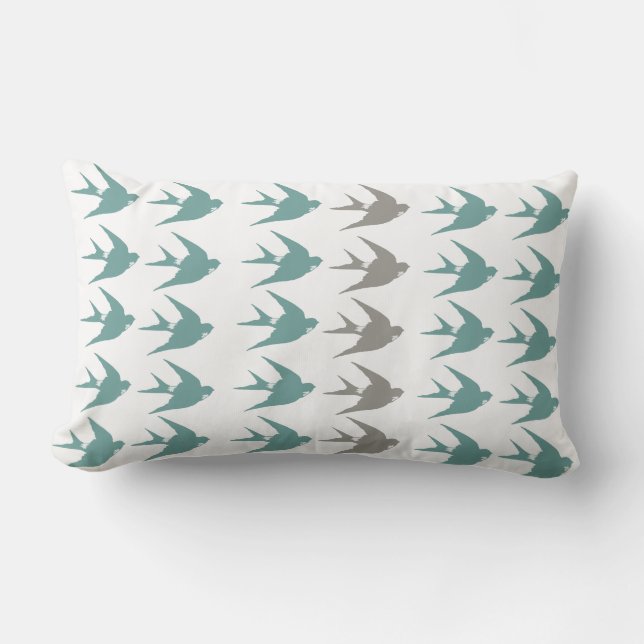 Coussin Rectangle Rétro motif d'oiseau d'hirondelle dans le bleu, le (Recto)
