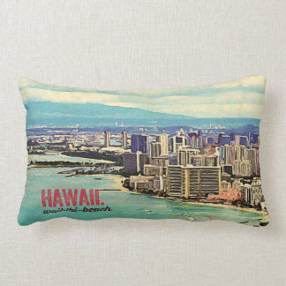 Coussin Rectangle Rétro vieille plage de Waikiki d'île d'Hawaï Oahu
