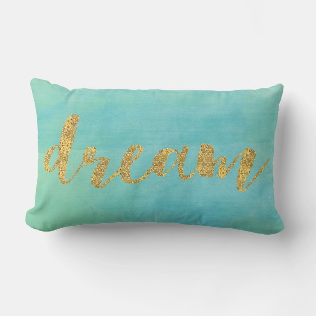 Coussin Rectangle Rêve en bon état d'or d'aquarelle d'Aqua (Recto)