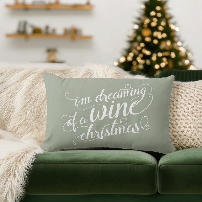 Coussin Rectangle Rêver d'un Noël de vin | Vert sage (Créateur téléchargé)