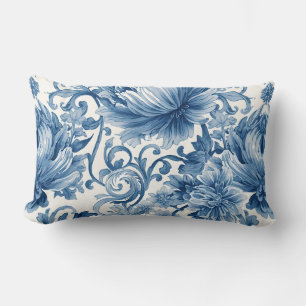 Coussin Rectangle Rêves bleus   Chinoiserie Florale Aquarelle