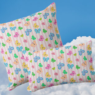 Coussin Rectangle Rêves de Papillon Papillons Colorés Rayure Rose