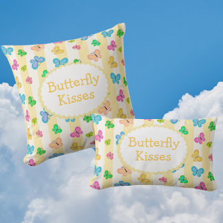 Coussin Rectangle Rêves de Papillon Personnalisé Rayure Jaune Blanc 