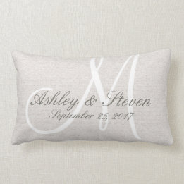 Coussin Rectangle Revêtement de lin rustique avec Monogramme blanc