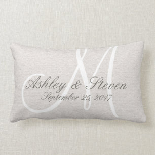 Coussin Rectangle Revêtement de lin rustique avec Monogramme blanc