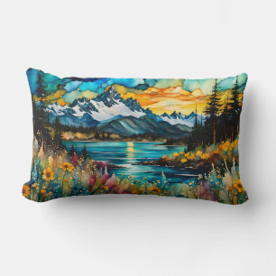 Coussin Rectangle Rivière de la montagne et paysage Fleur sauvage