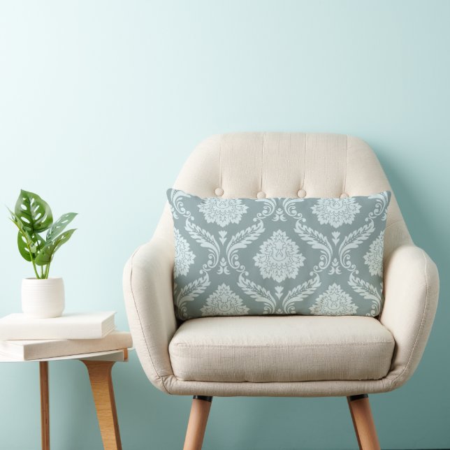 Coussin Rectangle Rococo Damask Pattern Duck Egg Blue+Teal (Chaise)