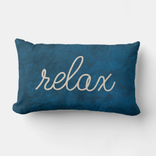 Coussin Rectangle Rope RELAX Texte Sur Cuir Bleu