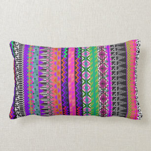 Coussin Rectangle Rose aztèque tribal coloré de motif