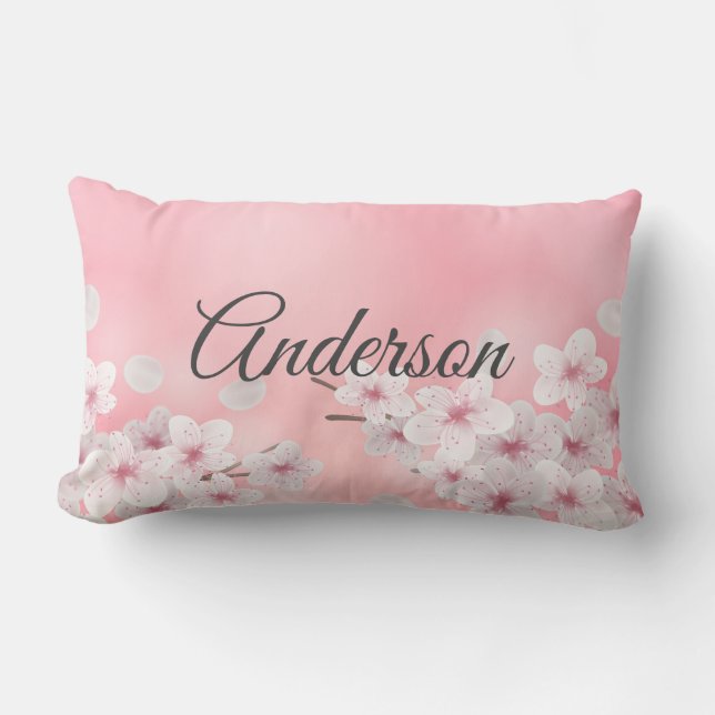 Coussin Rectangle Rose blanche Fleur de cerisier Monogram Fleurs (Recto)