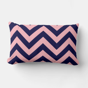 Coussin Rectangle Rose, Bleu Marine Grand Motif Chevron ZigZag