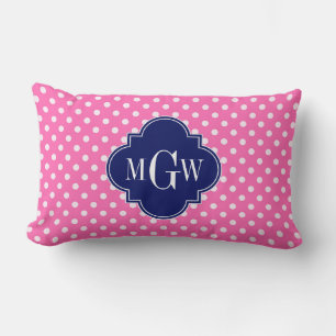 Coussin Rectangle Rose Chaud Blanc Points de Polka Navy Quatrefoil 3