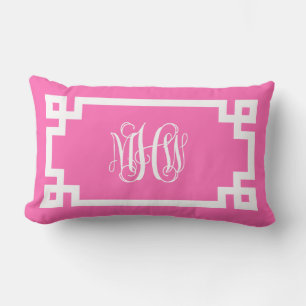 Coussin Rectangle Rose Chaud Blanc Vigne Écriture Monogramme Grec Cl