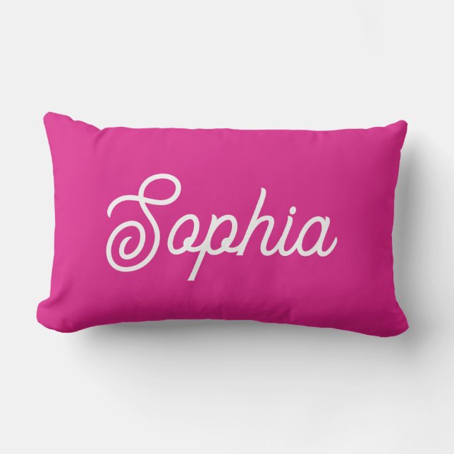 Coussin Rectangle Rose chaud vif | Votre nom dans le script (Recto)