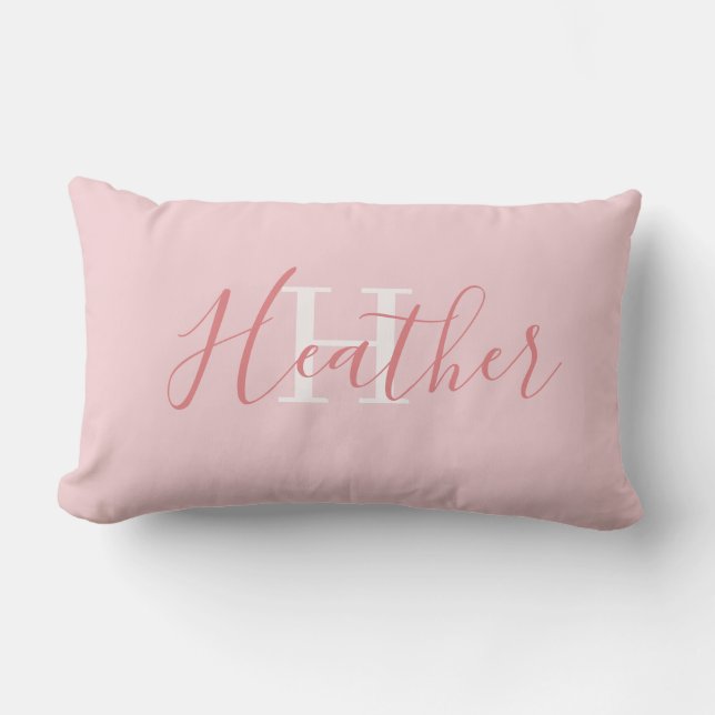 Coussin Rectangle Rose Féminin avec Nom et Initiale (Recto)