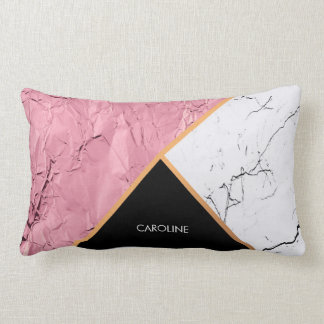Coussin Rectangle Rose Gold Noir et Motif Marbre blanc