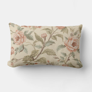 Coussin Rectangle Rose Pâle Vert Sauge Beige Floral Shabby Chic