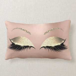 Coussin Rectangle Rose Parties scintillant or Glam Maquillage Lashes