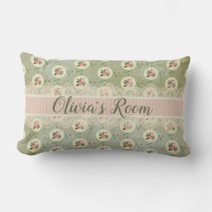 Coussin Rectangle Rose personnalisée vintage sur napperon en damas v