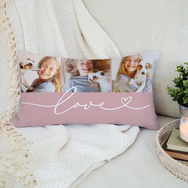 Coussin Rectangle Rose Pink Love Heart Script 3 Photo (Créateur téléchargé)