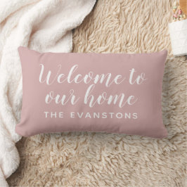 Coussin Rectangle Rose Pink Script Bienvenue chez nous
