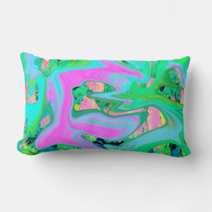 Coussin Rectangle Rose Rétro et Art Liquide Bleu Clair sur Hydrangea