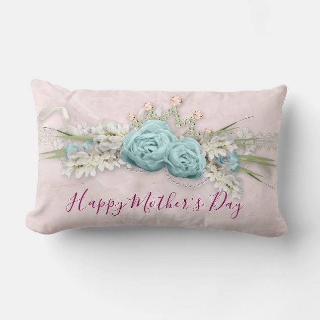 Coussin Rectangle Roses bleus et bouquet floral de la Couronne Fête  (Recto)