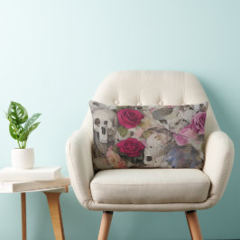 Coussin Rectangle Roses et crânes