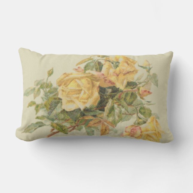 Coussin Rectangle Roses jaunes de style de tapisserie (Recto)