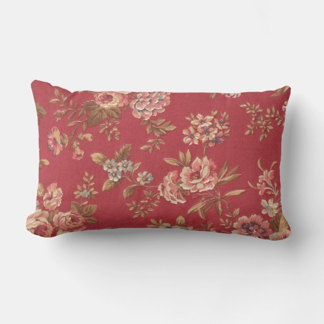 Coussin Rectangle Roses rouge-rose Girly élégants vintages de brun (Recto)